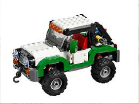 Emmet and a battle droid building a Lego Jeep
