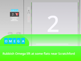 Rubbish Omega lift at some flats near Scratchford